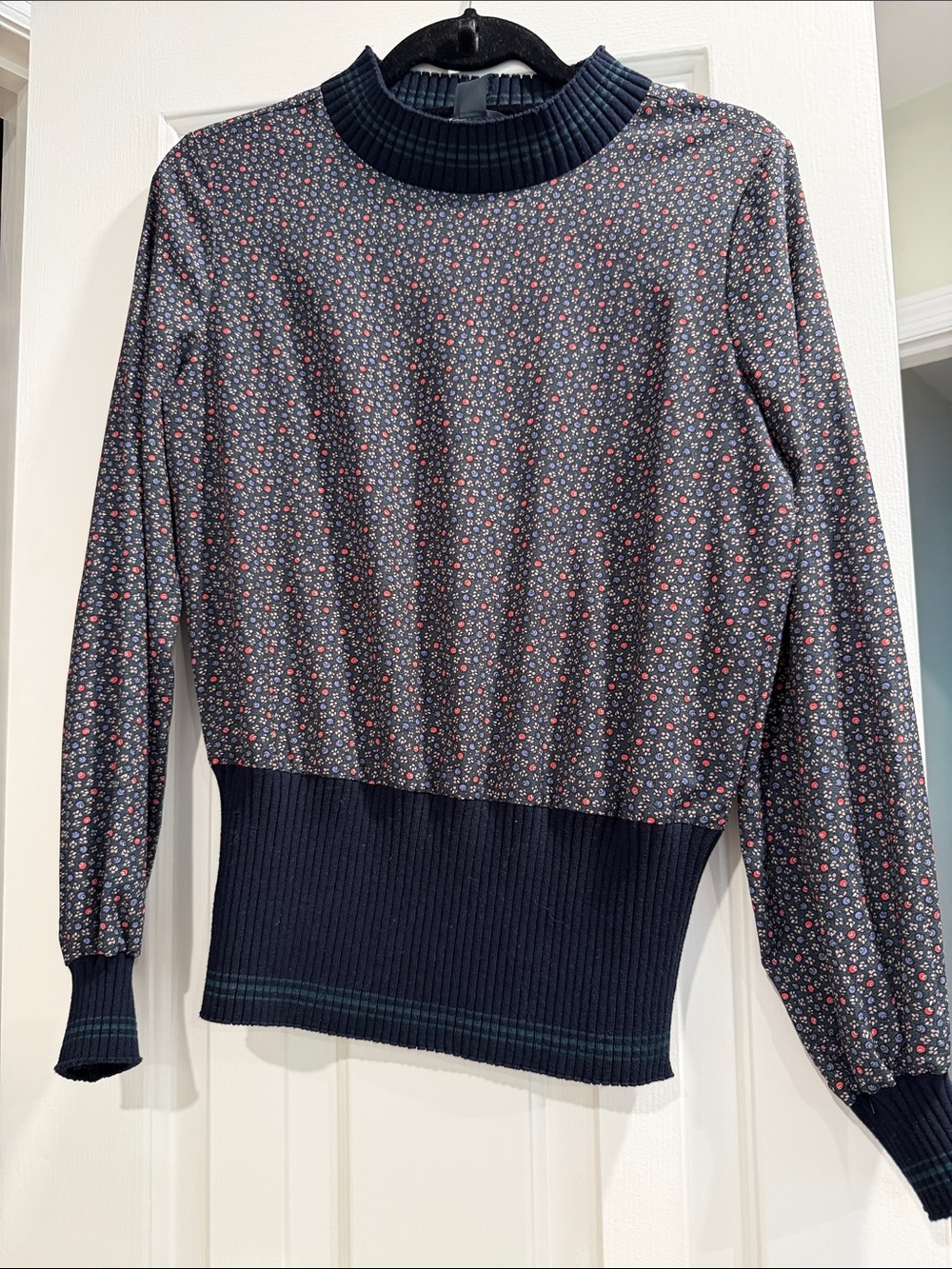 French Connection Navy Floral Mock-Turtleneck Pullover